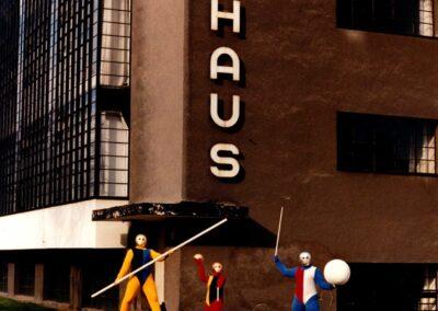 Debra McCall's Bauhaus Dancers standing outside The Bauhaus,1994. Dessau, Germany. Photo courtesy of Debra McCall.