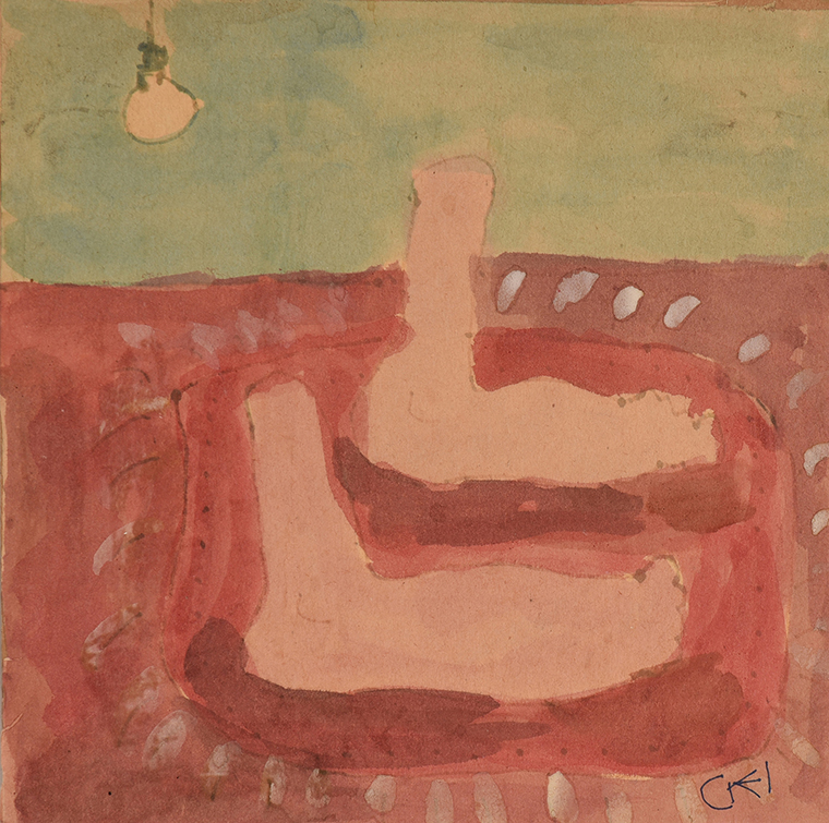 Cynthia Homire, “Untitled (I got this idea from Philip Guston...years & years of struggle for a few moments of grace),” 1993. Watercolor on paper. Collection of Black Mountain College Museum + Arts Center. Gift of the Artist.