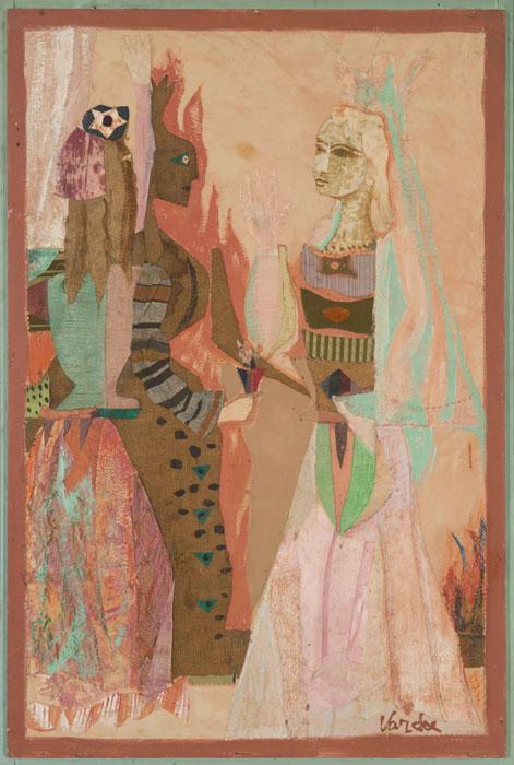 Jean Varda, “Veiled Figures.” Fabric, textile, and mixed media collage on board. The Johnson Collection, Spartanburg, South Carolina.